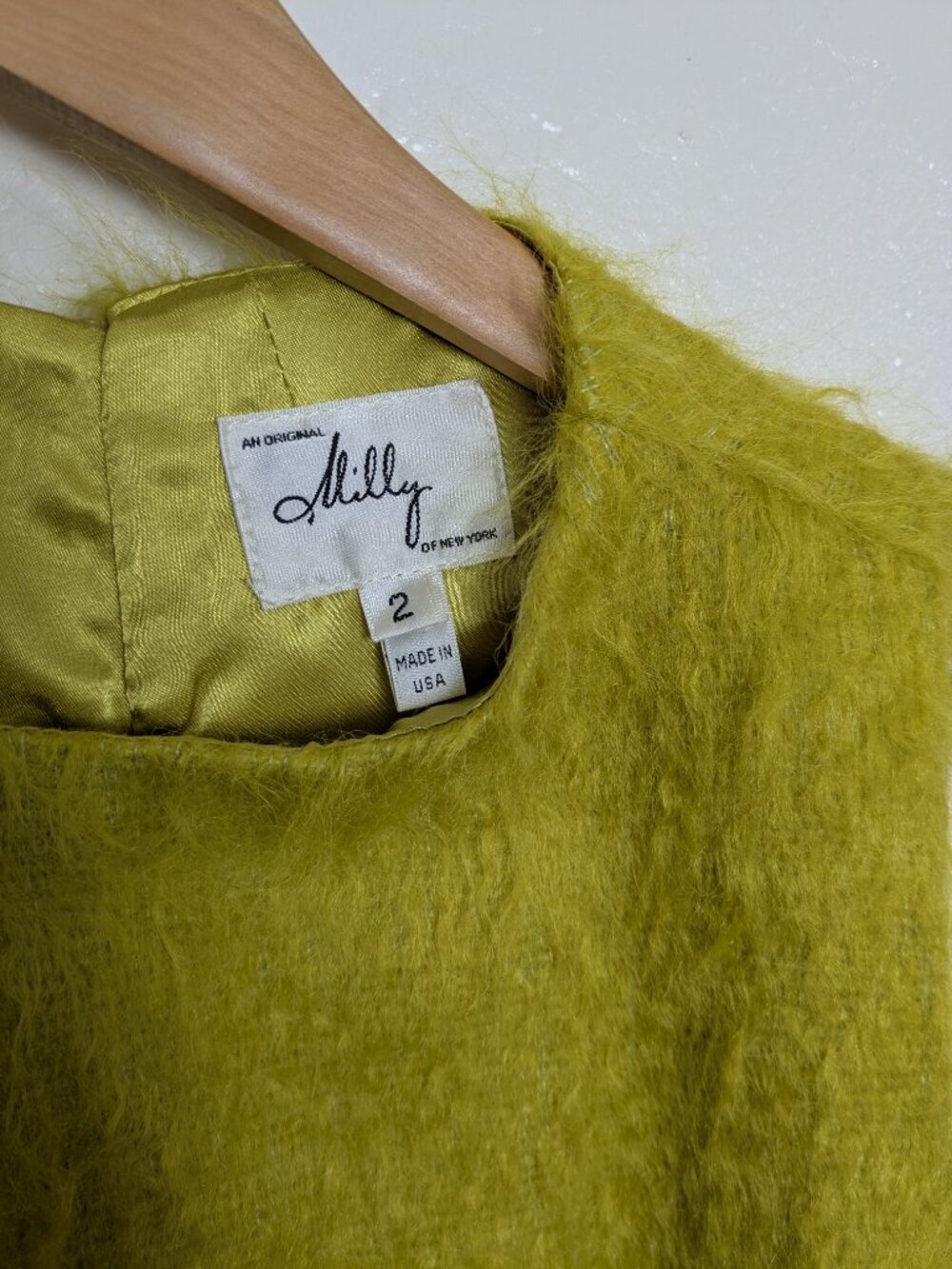 An Original Milly of New York Size 2 Chartreuse Mohair Wool Dress - Picture 4 of 5
